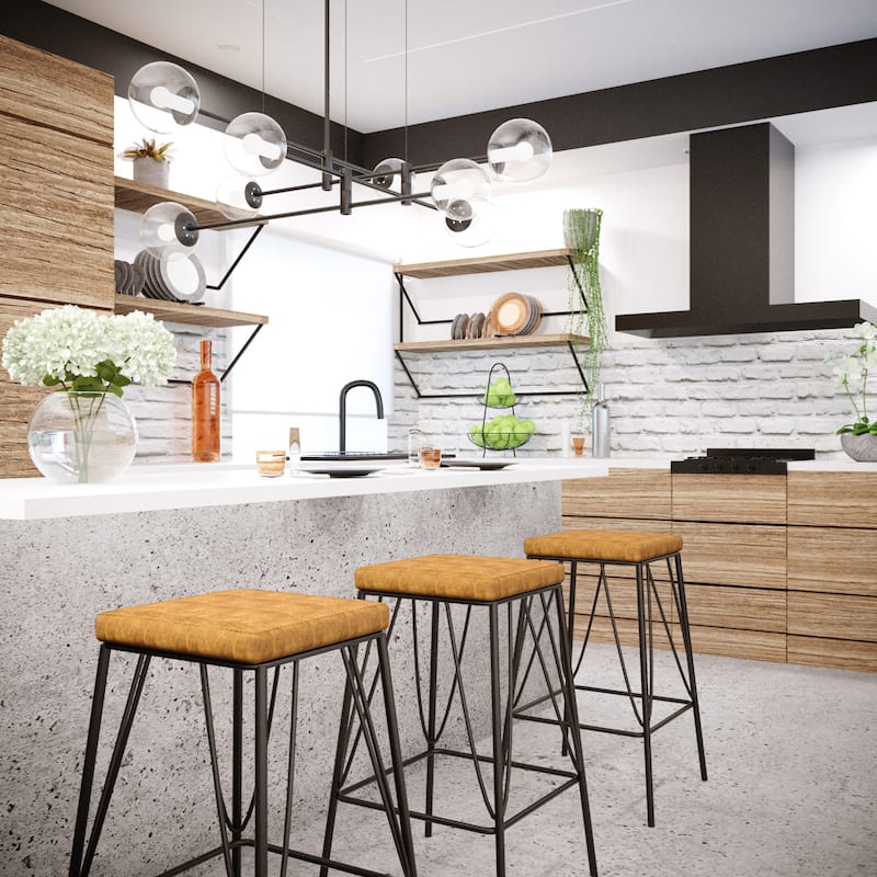 LeisureMod Millard Leather Cushion Barstool With Metal Frame - 30"