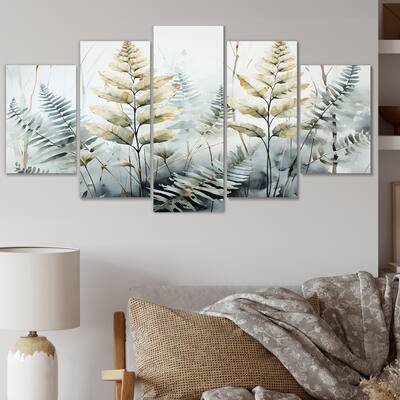 Designart "Green Ferns Golden Oasis" Floral Metal Wall Art Set