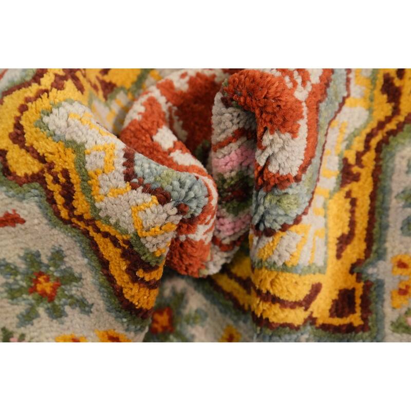 Hand Knotted Oriental 100% Wool Carpet Traditional Geometric Beige & Ivories Kazak Runner Rug - 7' 11'' X 2' 6''