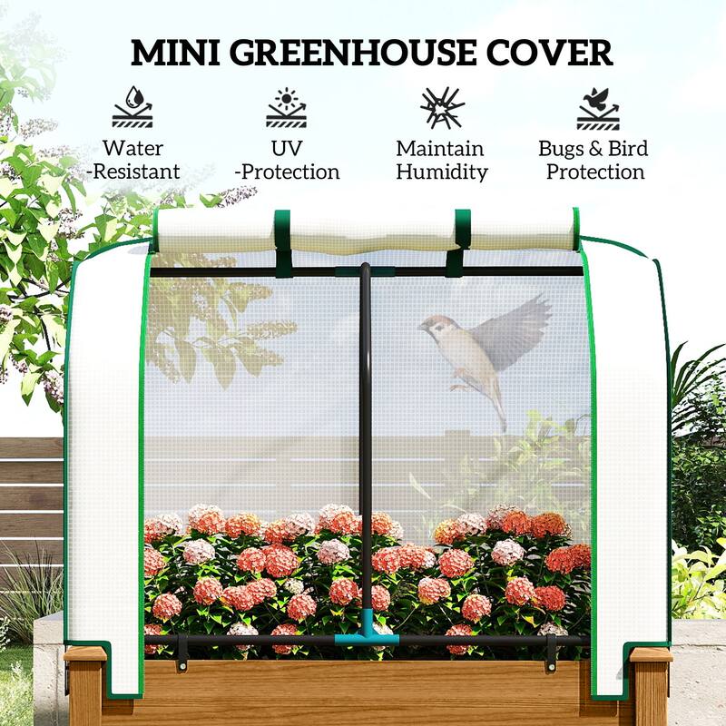 Outsunny Raised Garden Bed with PE Greenhouse Cover Outdoor Elevated Wood Planter Box , 35 x 22 x 47 inch