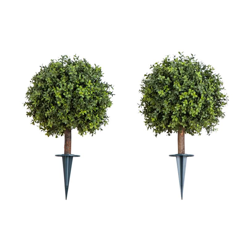 2-ft UV Resistant Artificial Boxwood Topiary with - Set of 2