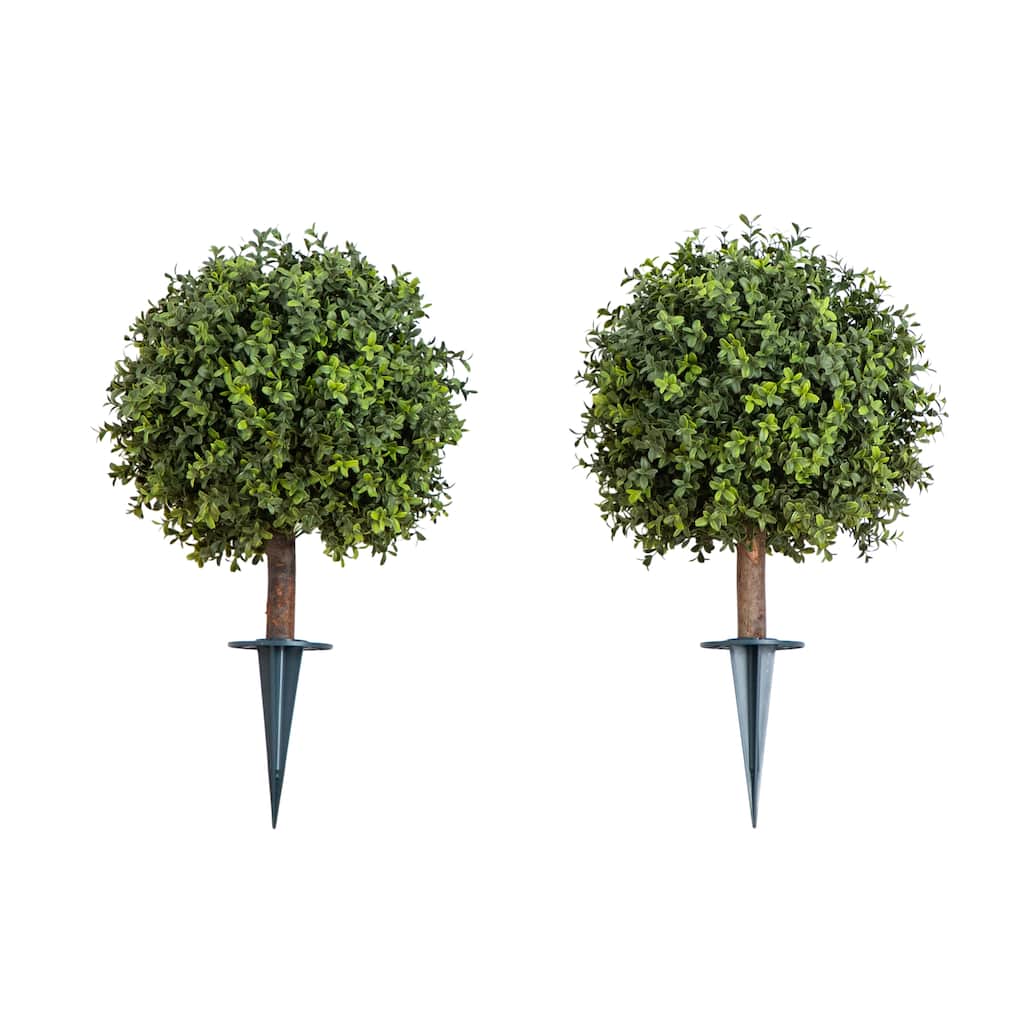 2-ft UV Resistant Artificial Boxwood Topiary with - Set of 2