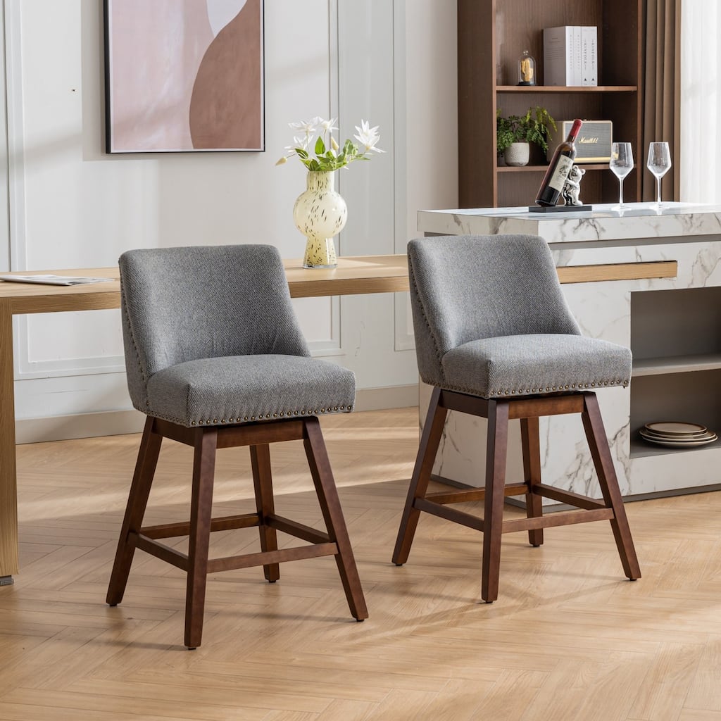 Set of 2 Fabric Upholstered Counter Height Swivel Barstools