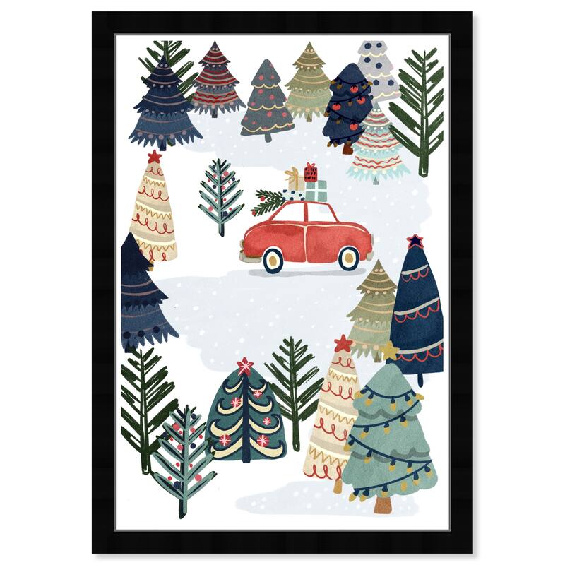 Wynwood Studio Prints Holiday and Seasonal Holiday Decorative Drive Green and Dark Orange Scandinavian Wall Art Canvas Print