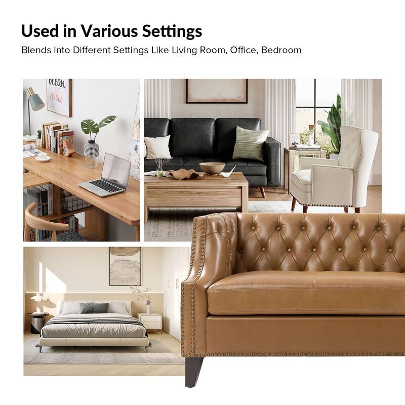 Eugène Transitional Genuine Leather Tufted Design Sofa with Solid Wood Legs by HULALA HOME