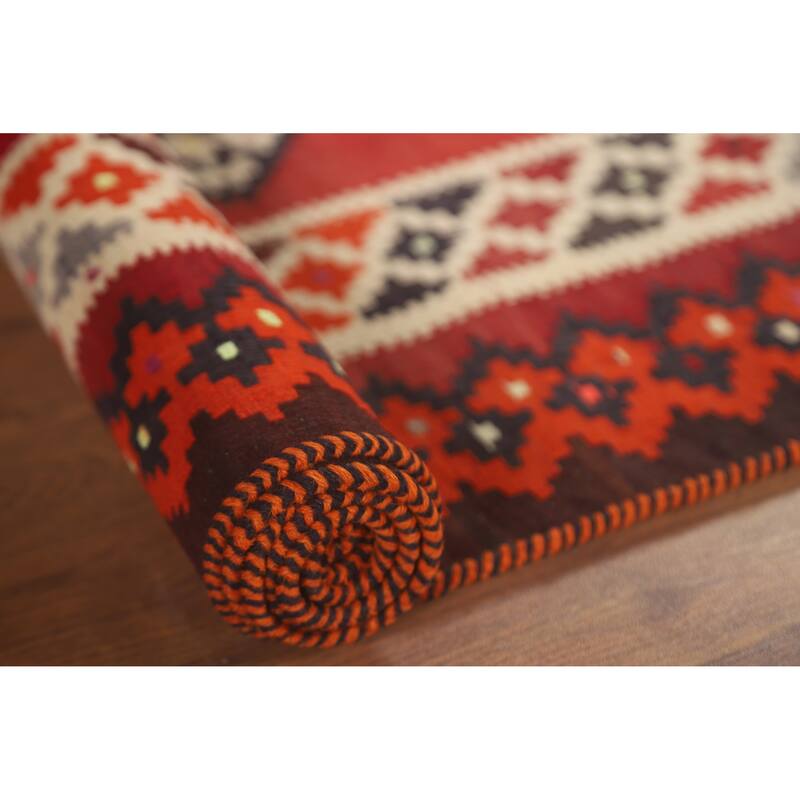 Geometric Kilim Shiraz Persian Area Rug Hand-Woven Wool Carpet - 4'9" x 8'4"