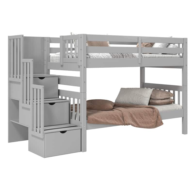 Taylor & Olive Trillium Twin over Twin Stairway Bunk Bed, 3 Steps