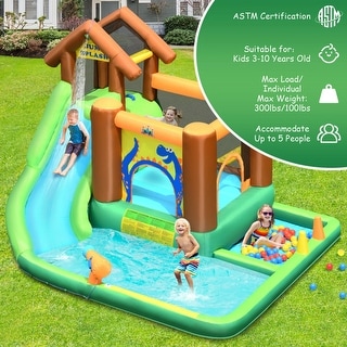 Inflatable Waterslide Bounce House Climbing Wall without Blower - Green, Yellow and Blue - 145" x 120"x 91" (L×W×H)
