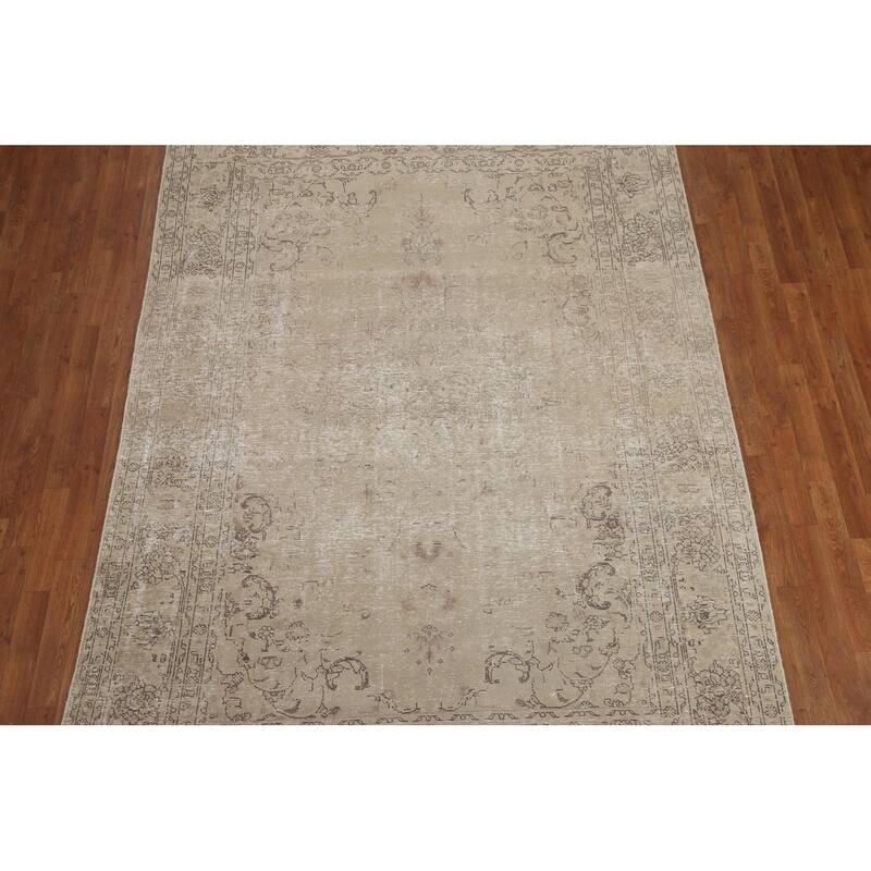Hand Knotted Oriental 100% Wool Carpet Traditional Medallion Beige & Ivories Tabriz Area Rug - 9' 5'' X 6' 7''