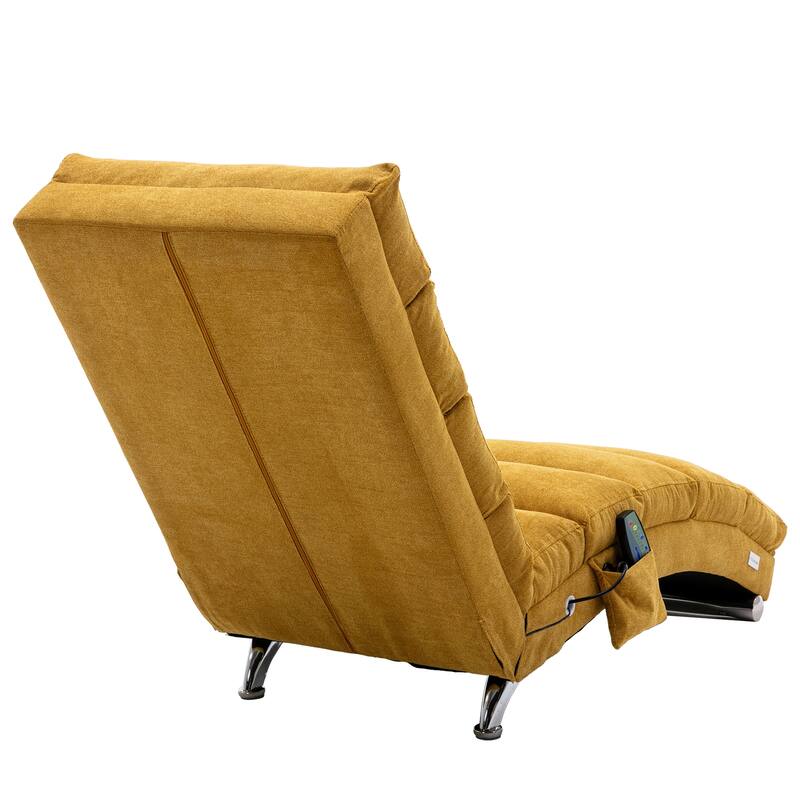 Luxury Upholstered Chaise Lounge Chair with Vibration for Relaxation, Fixed Back Fabric Leisure Recliner Sofa