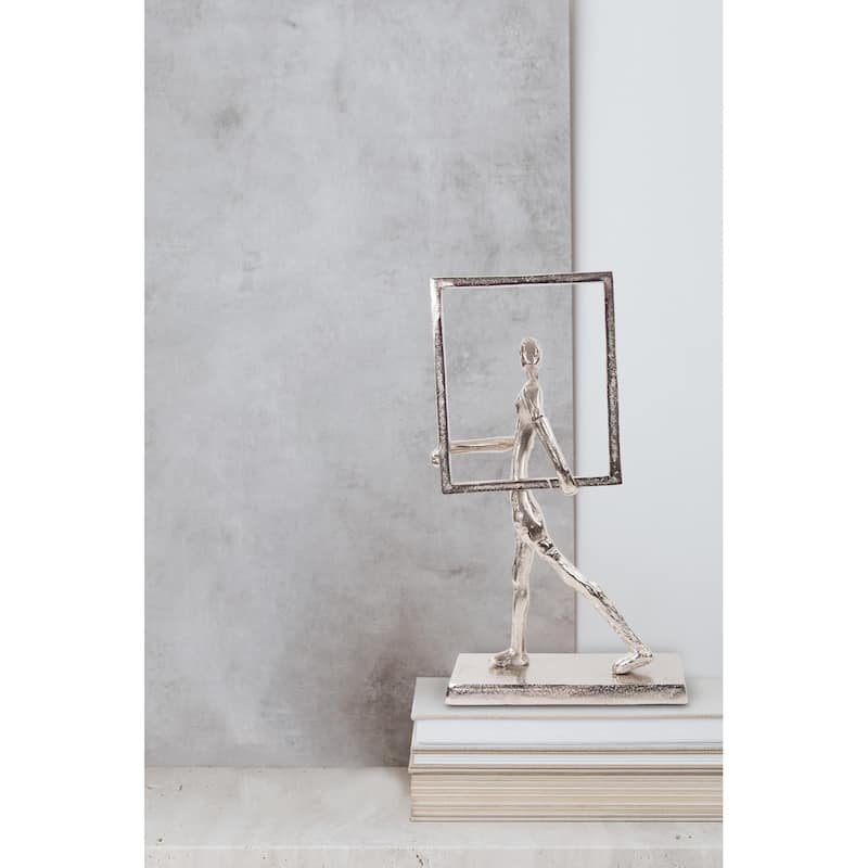 Rough Nickle Man w/Square Frame Sculpture - 12H x 5W x 5D