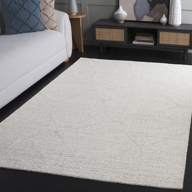 SAFAVIEH Handmade Abstract Zuhra Contemporary Wool Rug - 5' x 8' - Light Grey/Ivory