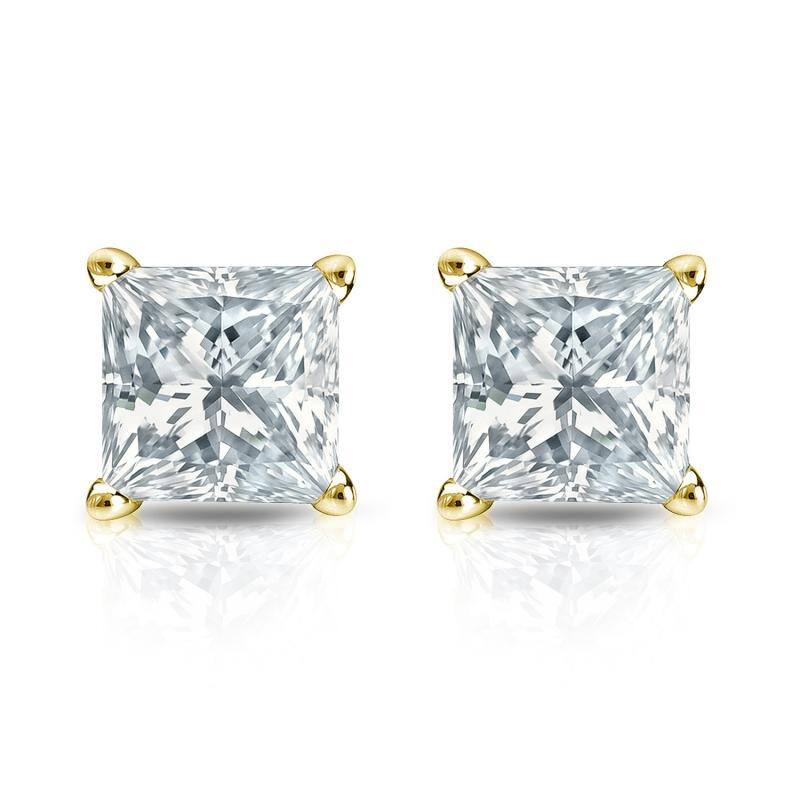 Auriya Plat Gold Lab Grown 1.25 carat TDW Princess Diamond Stud Earrings 4-Prong Basket Push-back