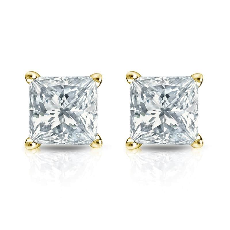 Auriya Plat Gold Lab Grown 1.25 carat TDW Princess Diamond Stud Earrings 4-Prong Basket Screw-back