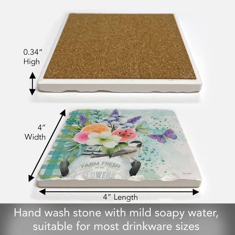 CounterArt Farm Fresh Flowers Absorbent Stone Tumbled Tile Coaster Set of 4 Made in The USA Protective Cork Backing