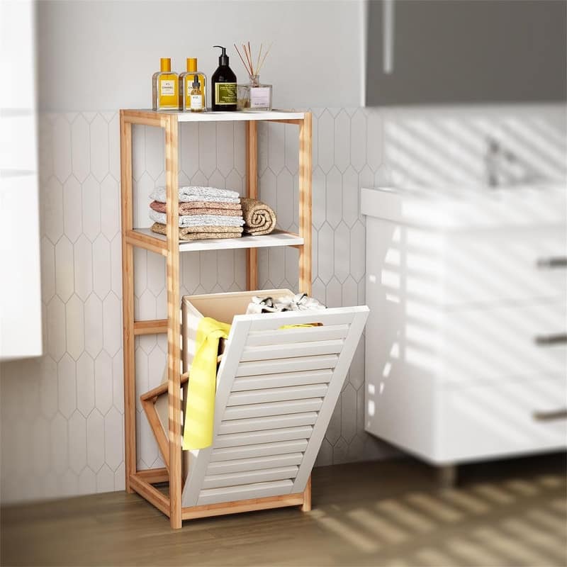 Tilt Out Laundry Hamper Freestanding Clothes Basket Shelf - 41.54"L x 15.16"W x 4.72"H