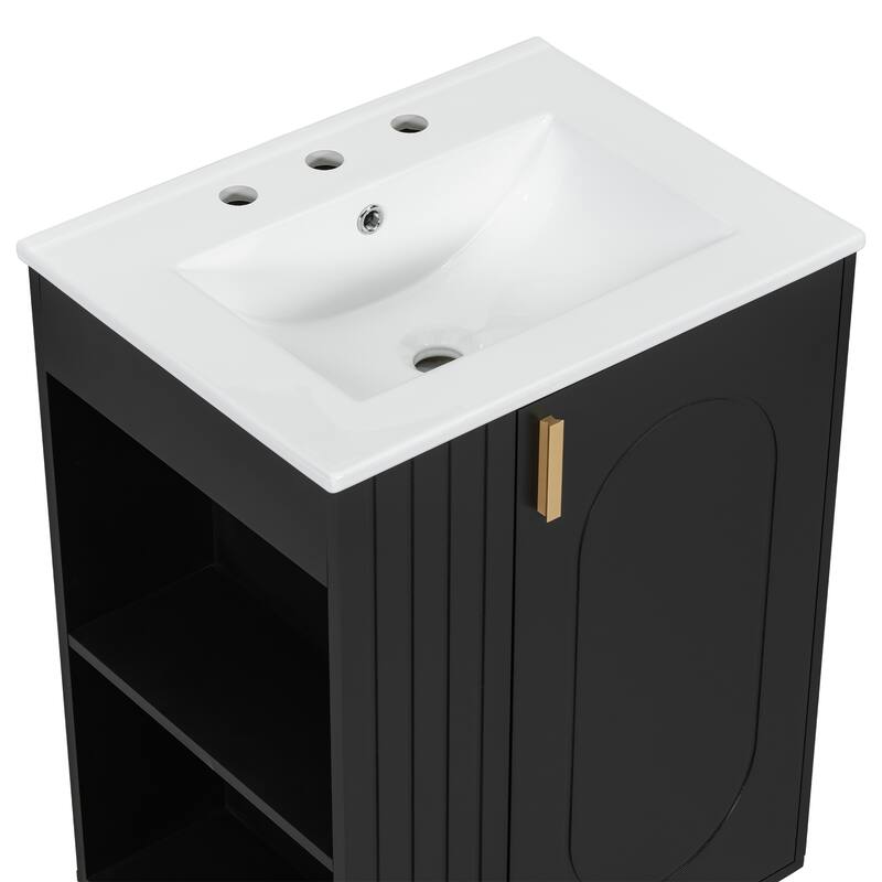 24" Bathroom Vanity with Sink, Bathroom Cabinet with Door Shelf, Side Open Storage, Solid Wood Frame,Soft Closing Door