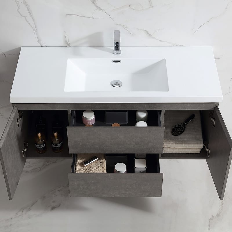 Floating Bathroom Vanity 24"-48" – Cement Gray Finish, White Integrated Sink