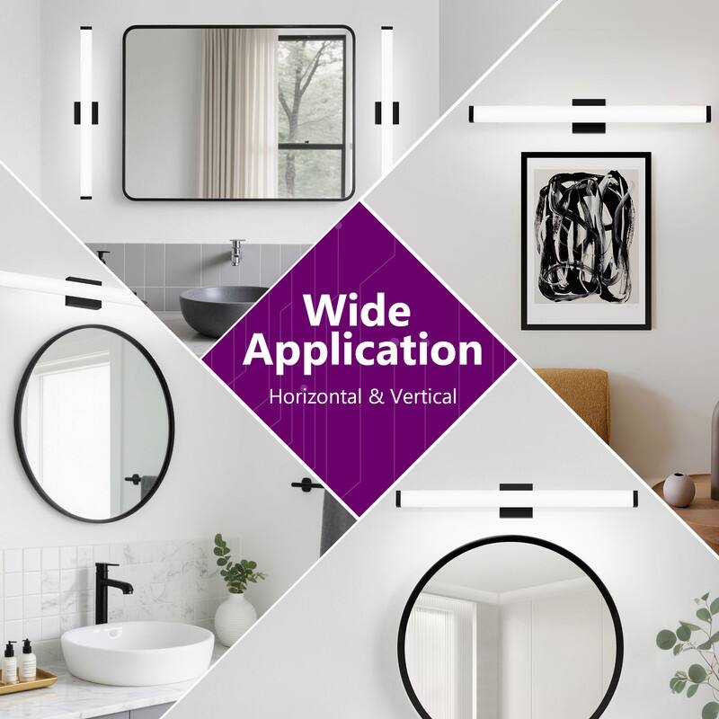 Modern Black LED Bathroom Vanity Light - 6000K Cool White Over Mirror Lighting