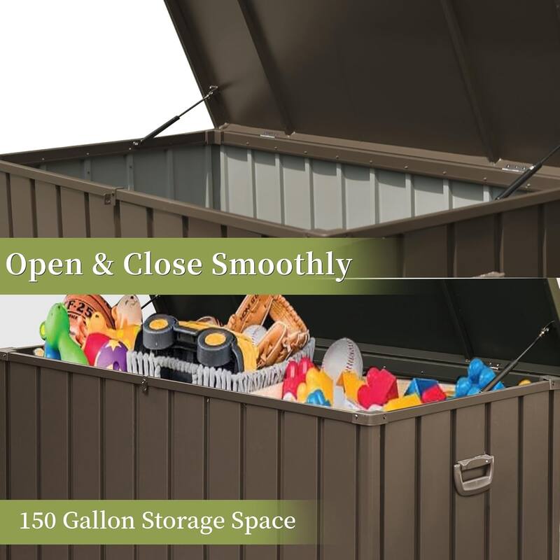 150 Gallon Outdoor Storage Deck Box Toy Storage Box Misc Storage Box with Side Handles Lockable Lid and Mobility Rollers