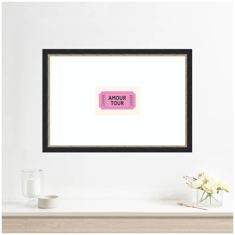 Kate and Laurel Pink Poster Retro Ticket Print, Amour Tour Decor, Girly Wall Art, French Poster by Lucky Guava Framed Art Print