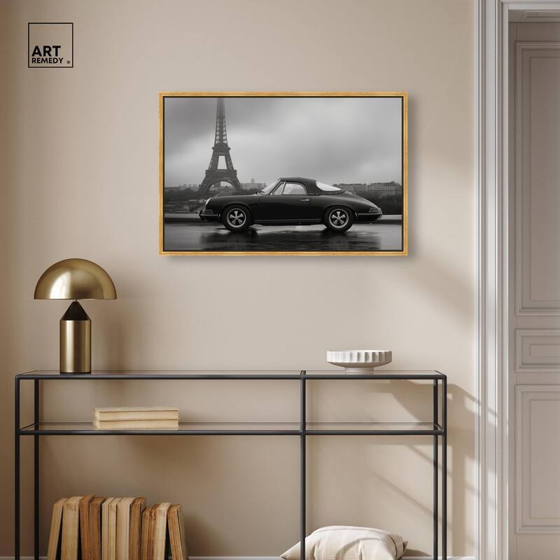 Classic Car and Eiffel Noir Canvas by Art Remedy