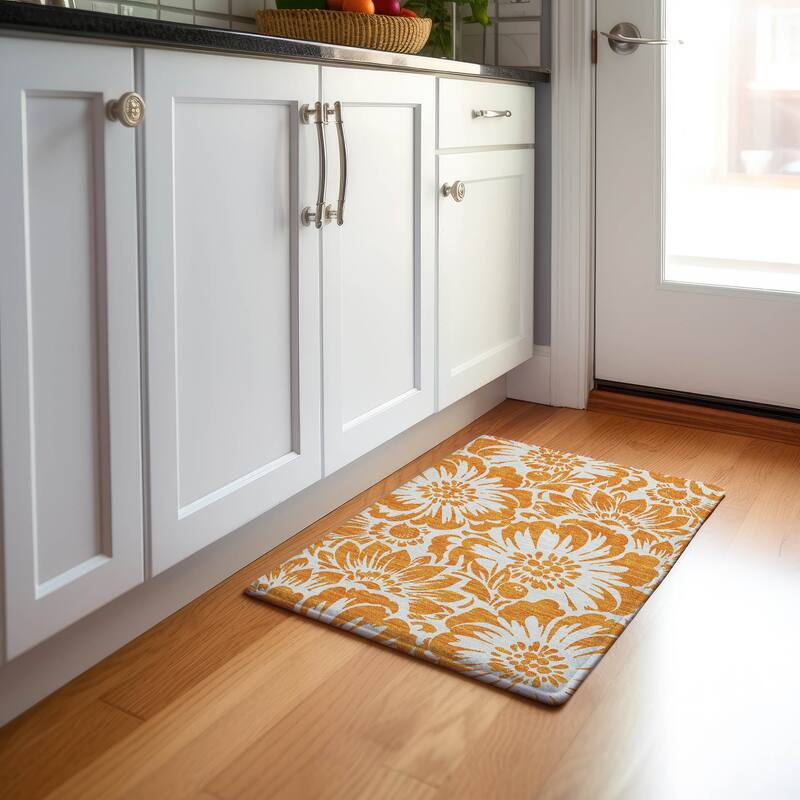 Premium Washable Super Soft Modern Floral Mayfield Rug - Orange - 1' 8" x 2' 6" - Rectangle