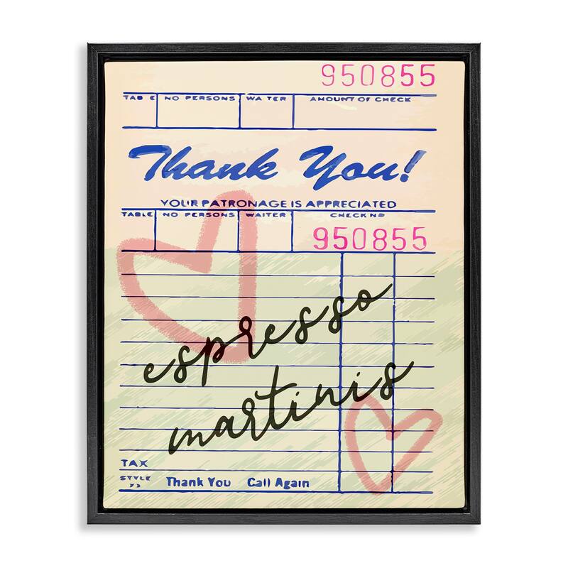 Stupell Espresso Martinis Guest Check Framed Floater Canvas Wall Art Design By Lil' Rue - 25 x 31 - Black