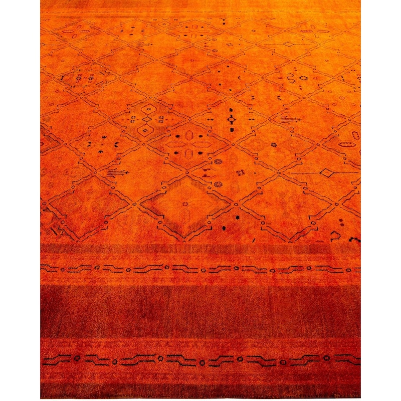 Overton Hand Knotted Wool Vintage Inspired Modern Contemporary Overdyed Orange Area Rug - 8' 1" x 10' 1"