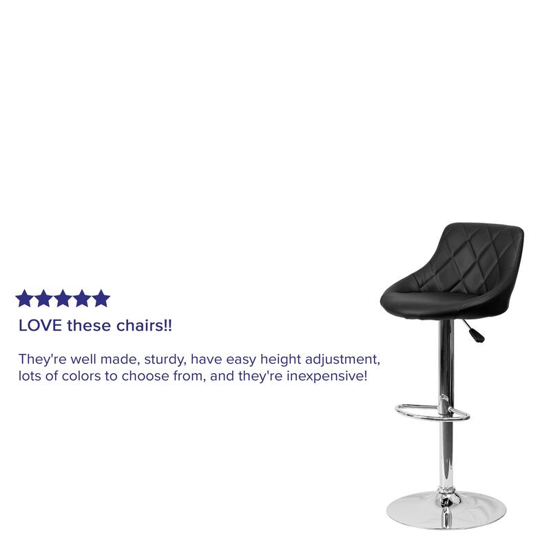 Diamond Pattern Vinyl Bucket Seat Adjustable Barstool - 18.5"W x 19"D x 33.25" - 41.75"H