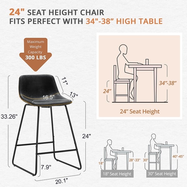 dimension image slide 1 of 9, LUE BONA Modern Faux Leather Metal Frame Counter Height Bar Stools (Set of 4)