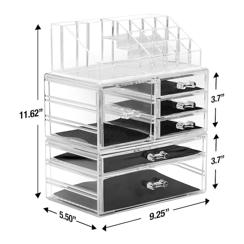 Cosmetic Makeup and Jewelry Storage Case Display Organizer, Spacious Design 3-Piece Set (Large) - 3-Piece Set (Large)