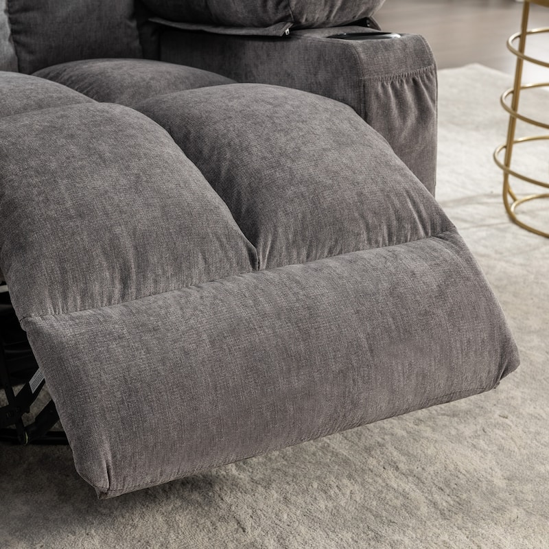 Oversized Linen Manual Rocker Recliner Chair with Massage and Heat, 2 Cup Holders, USB Charge Port