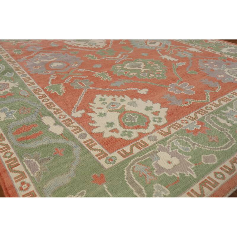 Hand Knotted Oriental 100% Wool Carpet Transitional All-Over Oranges & Rust Oushak Area Rug - 8' 10'' X 6' 1''