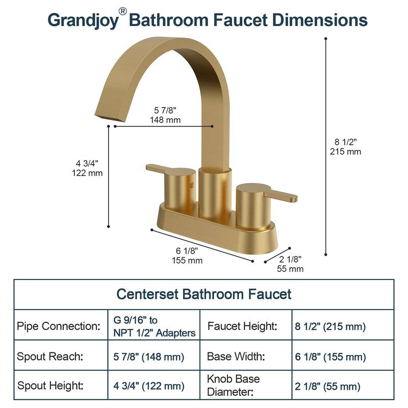 GRANDJOY Stainless Steel 6" Centerset Sink Faucet 2-Handle Waterfall Bathroom Faucet