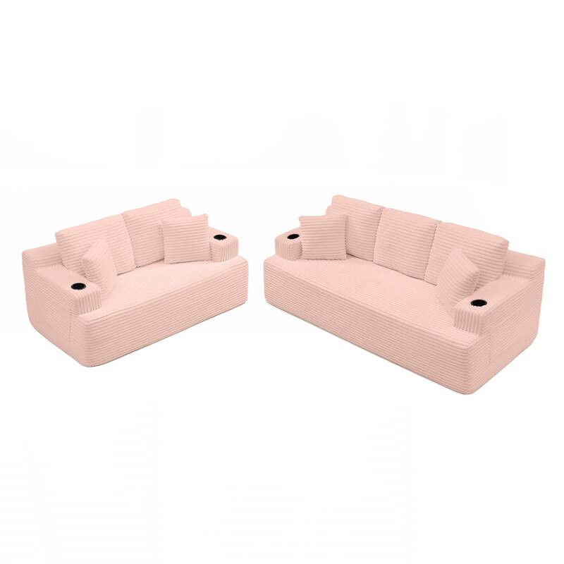 86.2''Boneless Sofa Couch with 2 Pillows Extra - Pink