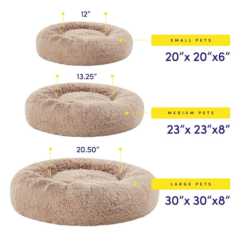 Round Calming Soft Warm Shaggy Plush Faux Fur Donut Pet Dog Cat Sleeping Bed