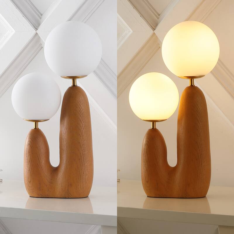 Astra 17.75" 2-Light Modern Bohemian Resin/Iron/Frosted Glass Danish Cactus LED Table Lamp, by JONATHAN Y