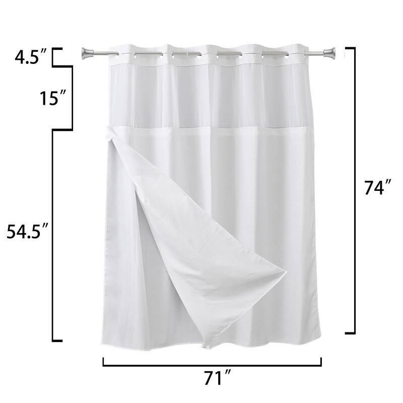 Utopia Alley No Hooks Required Waffle Weave Shower Curtain with Snap in Liner - 71"W x 74"H, White