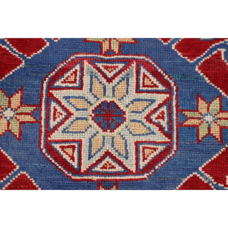 Red Geometric Kazak Oriental Area Rug Handmade Traditional Wool Carpet - 4'11" x 6'6"