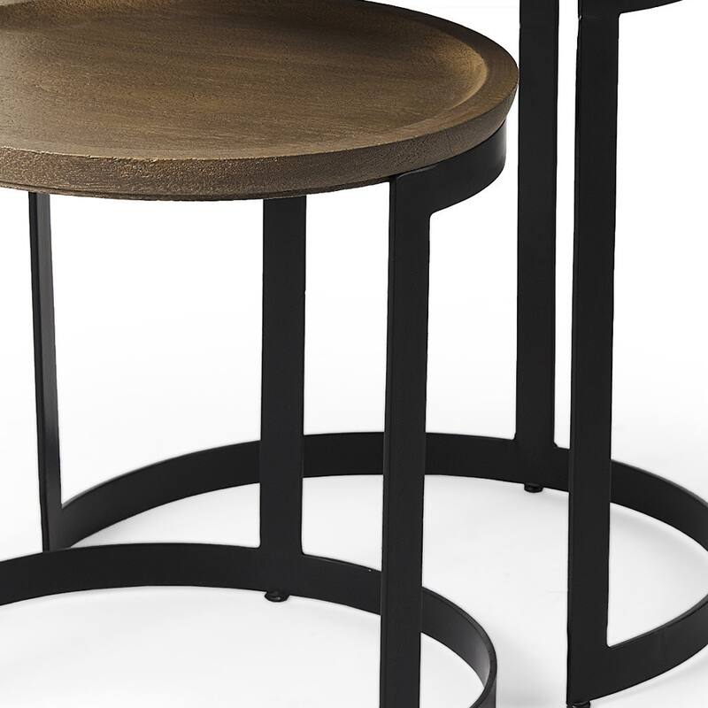 HomeRoots Set of Two Brown and Black Solid Wood and Iron Round Nested Tables - 19.00 in. x 19.25 in. x 19.00 in.