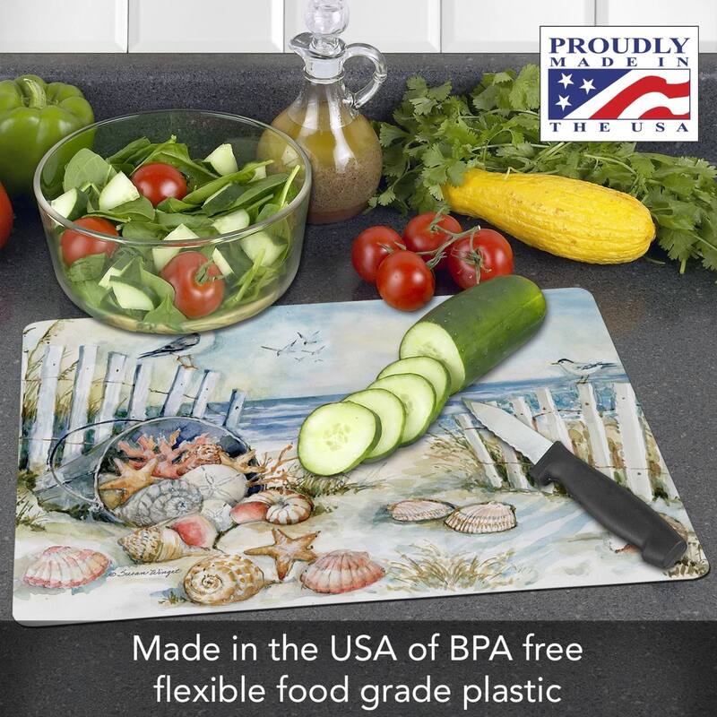 Coastal Sanctuary Flexible Plastic Cutting Board Mat 15" x 11.5", Made in the USA, Decorative, Flexible, Easy to Clean