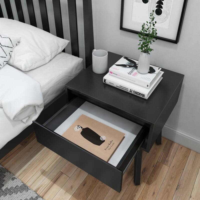 Plank and Beam Scandinavian Nightstand with 1 Drawer - Set of 2