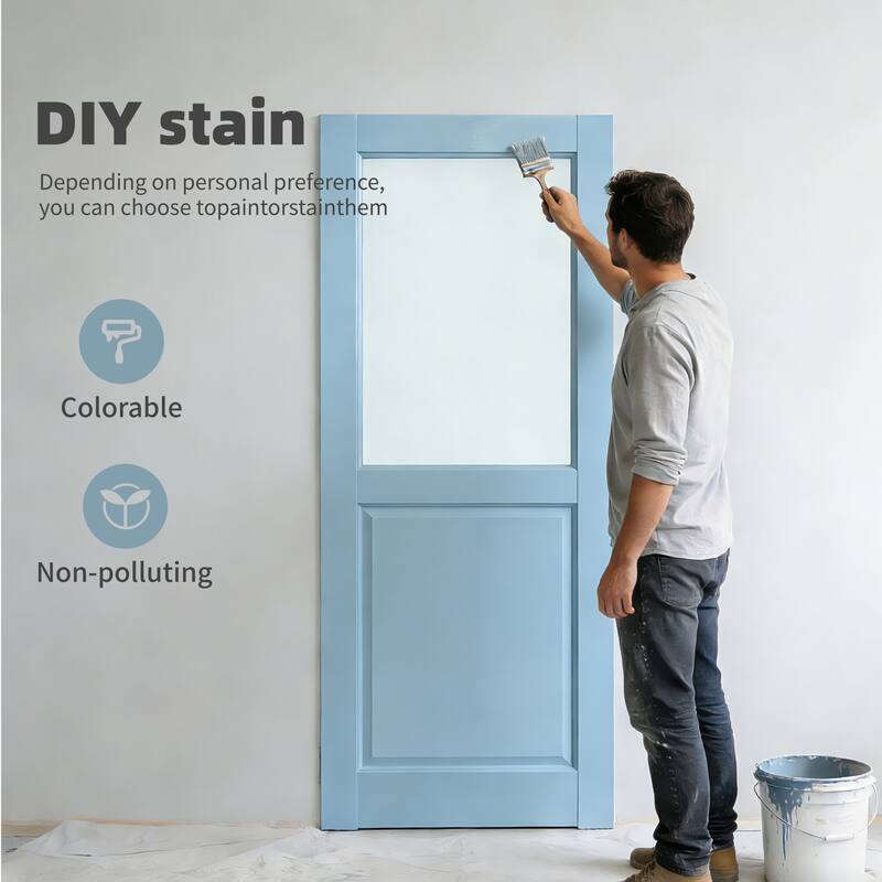 32" X 80"1-Lite Frosted Glass Slab Door Solid Manufactured Wood -shower door White Primed Standard Door Without Hardware Kit