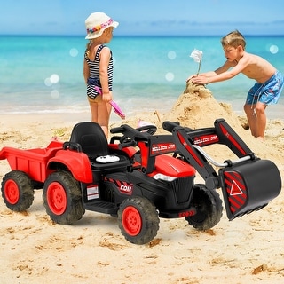 EROMMY Remote-Controlled Ride-On Excavator Toy with Horn, LED Lights, Music Player, and Safety Belt - N/A