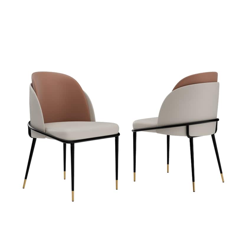 Set of 2 Kitchen Leather Two Toned Leisure Upholstered Seat Dining Room Chairs with Metal Legs