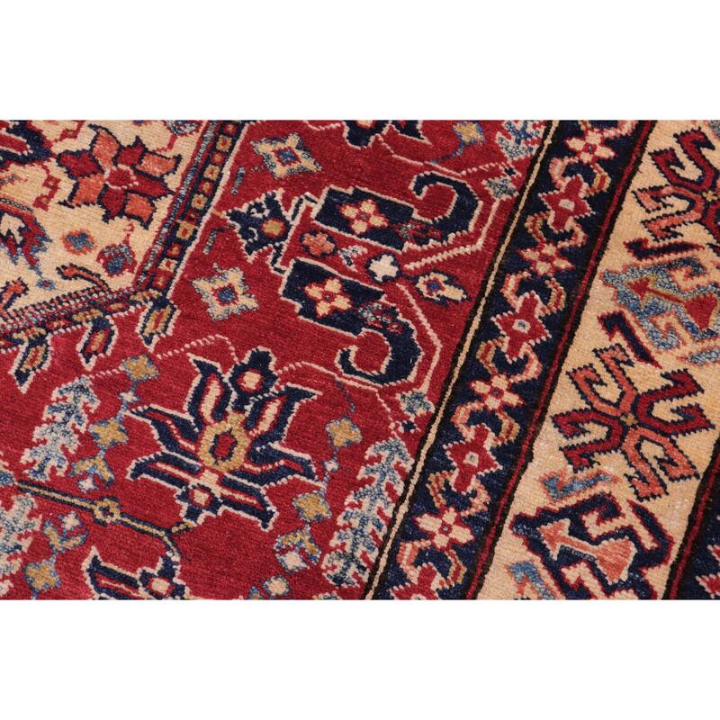 Tribal Super Kazak Nikolai Red/Tan Hand Knotted Wool Rug - 4'3'' x 5'8''