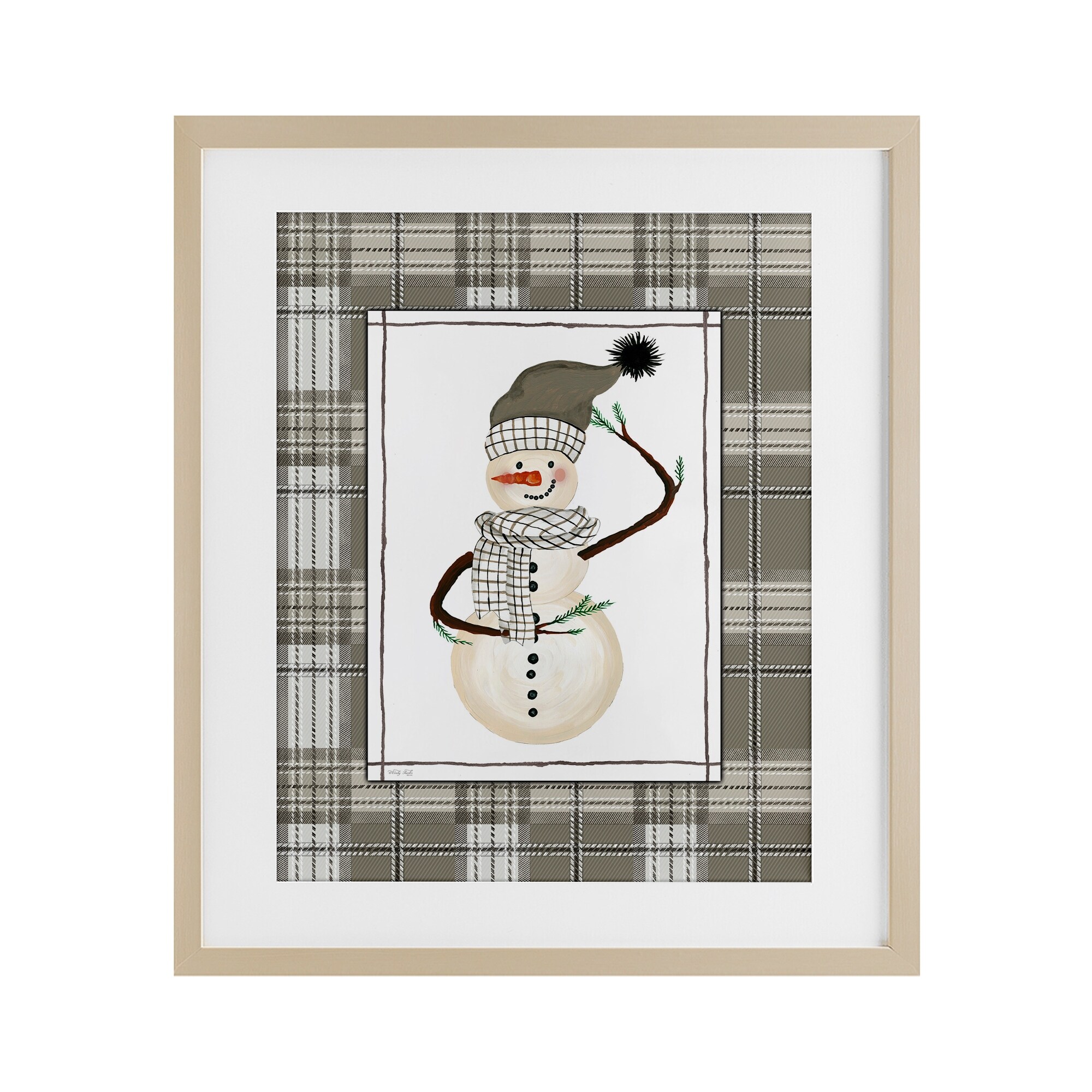 Stupell Winter Snowman Green Plaid Under Glass Framed Design By Cindy Jacobs