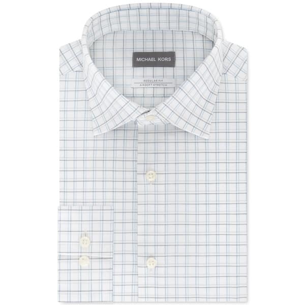 men's regular fit airsoft non-iron performance dress shirt Michael Kors Men's Classic Regular Fit Non Iron Airsoft Performance Stretch  Check Dress Shirt White -Size 16.5X32-33 - Bed Bath & Beyond