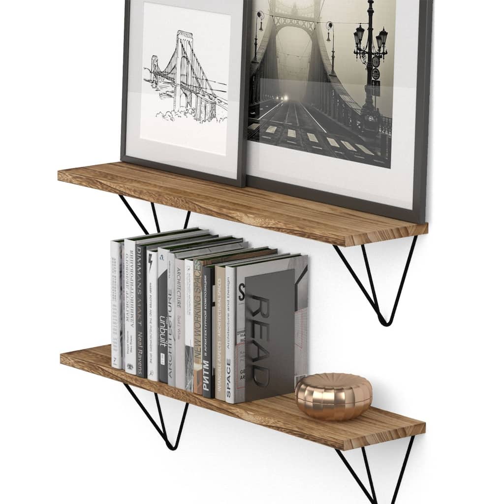 Wallniture Colmar 24" Wall Shelves for Living Room, Burned, Set of 2